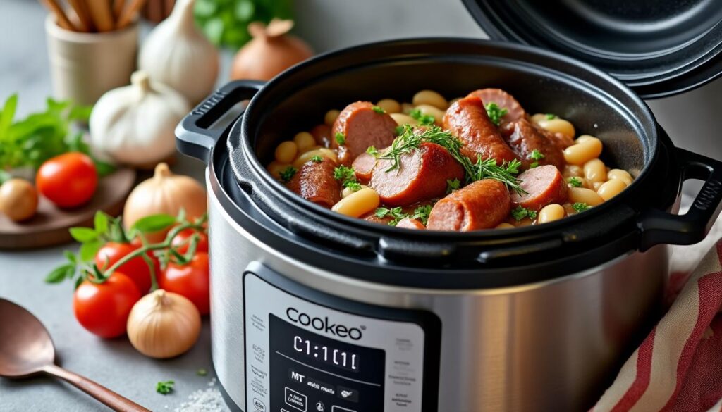 découvrez une recette rapide et facile de cassoulet maison réalisée au cookeo, pour un plat traditionnel savoureux et prêt en un rien de temps.