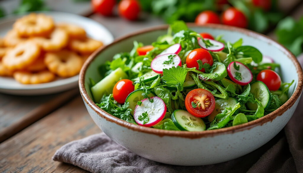 découvrez une recette de salade fraîche et légère parfaite pour accompagner vos accras de morue, alliant saveurs et légèreté pour un repas équilibré.